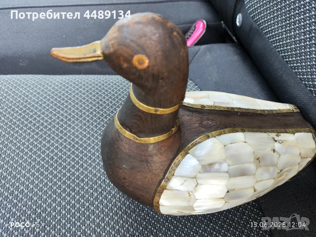 Стар сувенир от дърво, седеф и месинг "Патица", снимка 5 - Антикварни и старинни предмети - 50671622