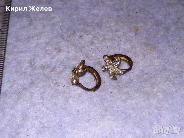 СТАРИ МЕДНИ с ПОЗЛАТА и ФАСЕТИРАНИ БЛЕСТЯЩИ КРИСТАЛЧЕТА ЗВЕЗДОВИДНИ РЕТРО ОБЕЧКИ 37390, снимка 5 - Обеци - 41483901