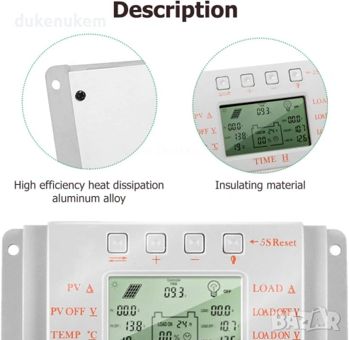 Интелигентен соларен контролер 10A, 12V/24V, PWM + MPPT, снимка 4 - Друга електроника - 53096275