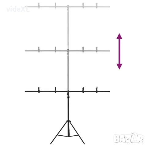 vidaXL T-образна стойка за фон, черна, 151x60x(70-200) см, снимка 4 - Светкавици, студийно осветление - 56146273