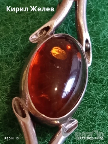 Винтидж сребърна брошка с ЕСТЕСТВЕН БАЛТИЙСКИ КЕХЛИБАР елегантна Арт бижу 38755, снимка 3 - Антикварни и старинни предмети - 52912928