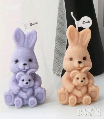 3D Заек сгушил зайче силиконов молд форма фондан свещ смола шоколад гипс Великден, снимка 2 - Форми - 48670110