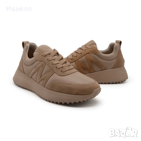 Дамски бежови спортни обувки от естествена кожа и велур, снимка 3 - Дамски ежедневни обувки - 52097126