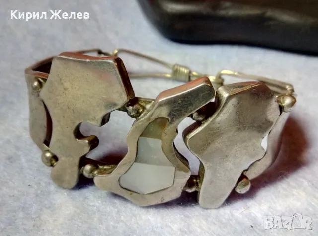 КРАСИВА СТАРА РЕТРО АРТ ПОСРЕБРЕНА МЕДНА ГРИВНА с ИНКРУСТИРАН СЕДЕФ и ИНИЦИАЛИ на МАЙСТОРА МК 48606, снимка 9 - Антикварни и старинни предмети - 48492620