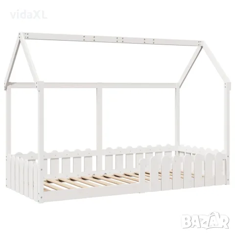 vidaXL Рамка за детско легло къща, бяла, 90x200 см, борово дърво масив, снимка 3 - Спални и легла - 56148223