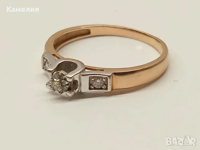 Руско злато. Пръстен с брилианти , снимка 6 - Пръстени - 56326605