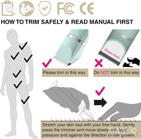 AREYZIN Водоустойчив тример за бикини зони, дамска електрическа самобръсначка акумулаторна, снимка 6 - Тримери - 50841228
