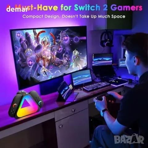 Зарядна станция 4 в 1 за Switch 2 с RGB осветление, снимка 5 - Игри за Nintendo - 55933401