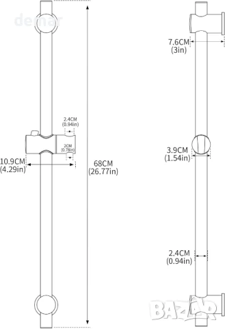 MORADO 68 см, плъзгаща се дръжка за душ с регулируем държач за ръчен душ, стенен монтаж, хром, снимка 2 - Други стоки за дома - 50583169