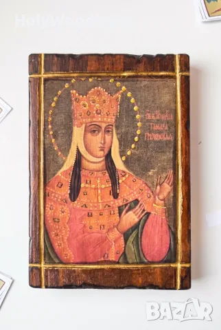 Дървена икона Света Тамара (Царица Грузинска) – Ръчна изработка, снимка 13 - Икони - 56127070
