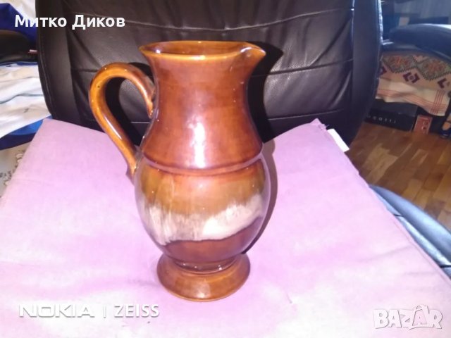 Кафява керамична кана кафяво сива от соца на Троян произд.Н-220мм и фи долу 76мм и горе 95мм