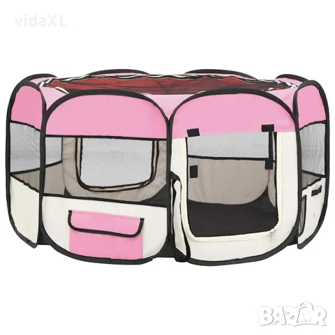 vidaXL Сгъваема кучешка кошара с чанта за носене розова 125x125x61 см, снимка 5 - За кучета - 56146246