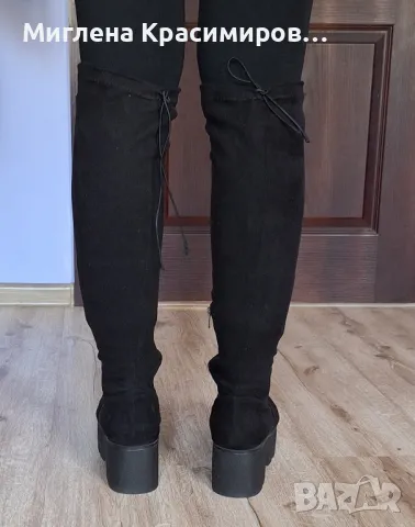 Велурени ботуши на платформа, снимка 5 - Дамски ботуши - 48269977