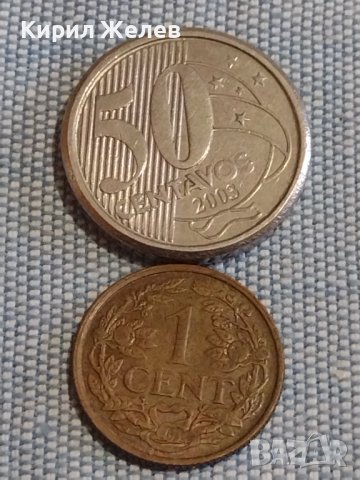 Две монети 1 цент1961г. Недерландия / 50 сентавос 2003г. Бразилия за КОЛЕКЦИОНЕРИ 18905, снимка 1 - Нумизматика и бонистика - 44489086