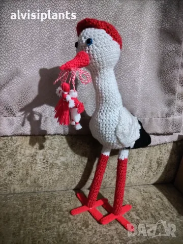 Щъркел играчка ръчна изработка 42 см , снимка 6 - Декорация за дома - 48809858