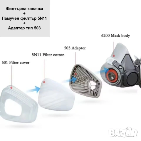 Защитна полумаска 6200 | Предпазна маска, еквивалент на 3М 6200, снимка 7 - Други инструменти - 44681387