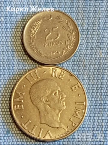 Две монети 2 лири 1940г. Италия - 25 куруш 1964г. Турция за КОЛЕКЦИЯ ДЕКОРАЦИЯ 26030