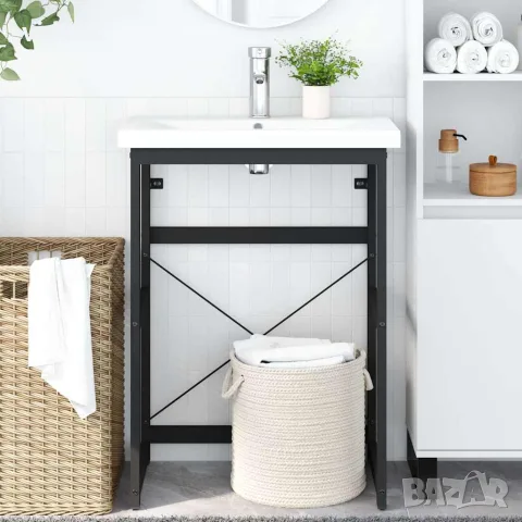 vidaXL Рамка за мивка за баня, черна, 59x38x83 см, желязо, снимка 2 - Мивки - 56147077
