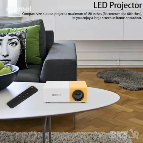 Мини проектор 1080p,съвместим със смартфон/ таблет/ лаптоп/ PS3/ PS4/ TV Stick, снимка 10 - Плейъри, домашно кино, прожектори - 34108571