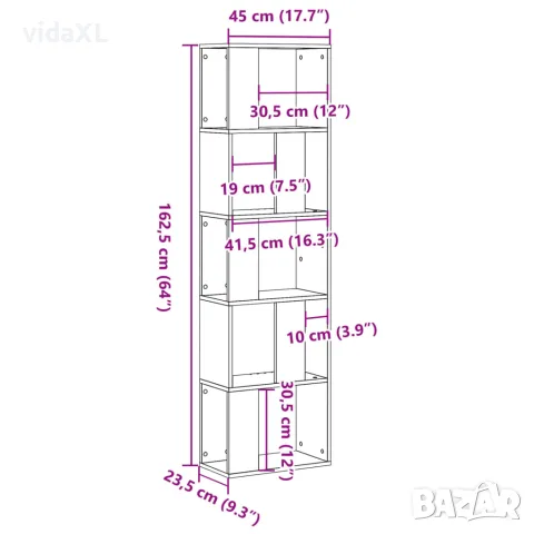 vidaXL Библиотека 5 рафта бяла 45x23,5x162,5 см инженерно дърво, снимка 9 - Етажерки - 56148281