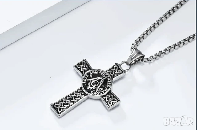 Масонски кръст с масонските символи - Пергел и Ъгъл, снимка 2 - Колиета, медальони, синджири - 51067748