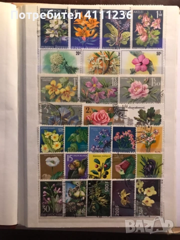 Класьор с марки на тема "Цветя", снимка 2 - Филателия - 53611717