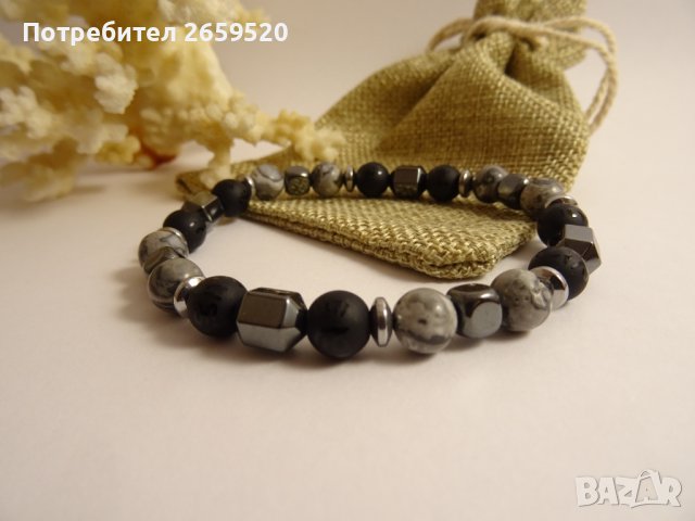 Водоустойчива мъжка гривна от естествени камъни