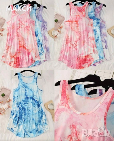 Макси еластична рокля без ръкави с удължен гръб комплект 3 бр в различни модерни десена