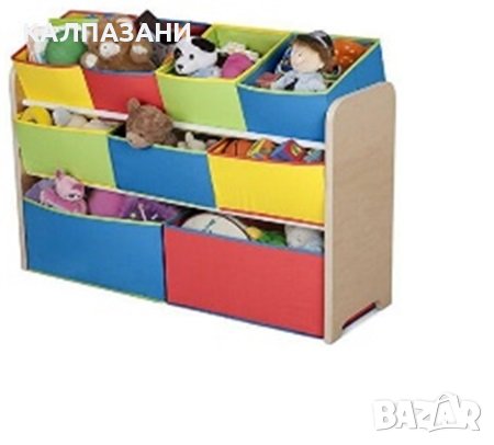 Детски Дървен Органайзер, Етажерка, Шкаф, Секция за Съхранение на Играчки и Книжки - 3 нива с 9 Текс