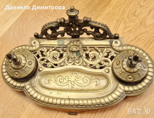 Масивна антикварна двойна мастилница (писалищен прибор), снимка 4 - Антикварни и старинни предмети - 55922250