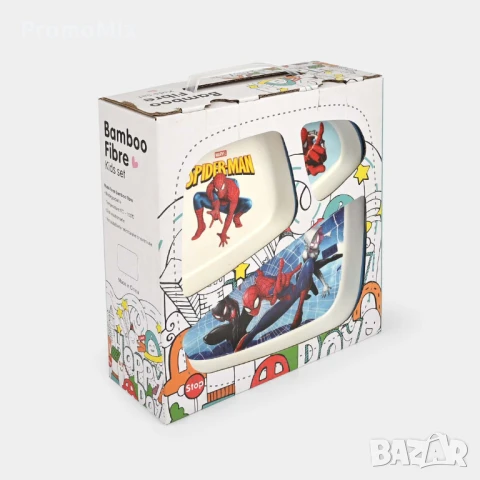 Детски комплект за хранене Bamboo Fibre kids set Spider Man 5 части прибори за хранене Спайдър Мен, снимка 5 - Прибори за хранене, готвене и сервиране - 51203473