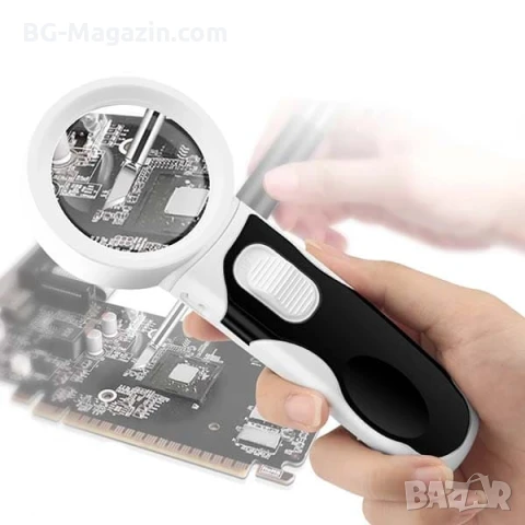 Увеличителна мощна ръчна лупа с LED осветление лампа дръжка различни сменяеми лещи четене бижута, снимка 3 - Други инструменти - 50920055