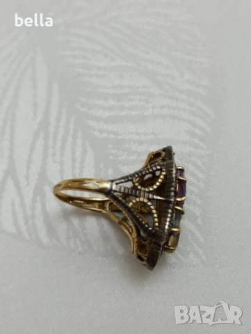 Уникат-Златен дамски пръстен-диаманти,цитрин аквамарин и аметист, снимка 4 - Антикварни и старинни предмети - 53522987