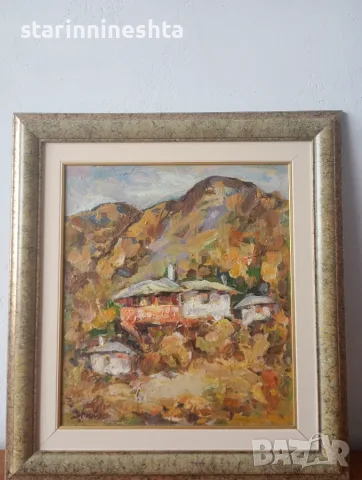 Стара картина Възрожденски пейзаж – художник Димитър Михайлов (1930 – 2010), снимка 2 - Антикварни и старинни предмети - 55876727