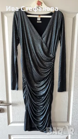 Нова midi парти официална коктейлна бляскава сиво металик черна еластична рокля Replay набрана , снимка 4 - Рокли - 47791962