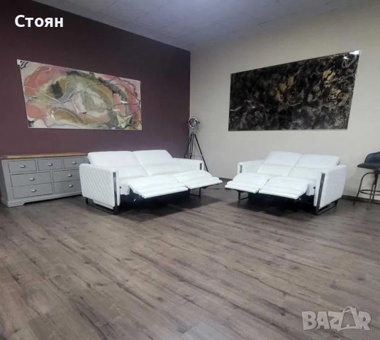 Бял кожен комплект дивани тройка и двойка с релаксиращ механизъм, снимка 11 - Дивани и мека мебел - 42422381