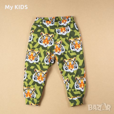 детски панталон в свежо зелено на тигри 80 12-18 86 18-24 92 2-3 98 3-4 104 110 5-6 долнище анцуг, снимка 1