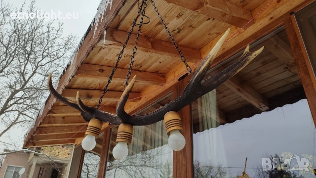 Изработваме полилеи от еленови рога с ръчно изработени дървени чашки , снимка 6 - Полилеи - 53334420