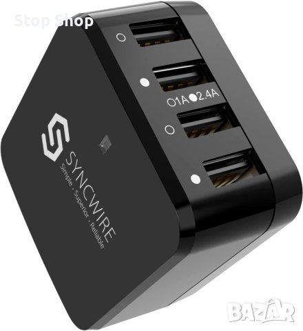 Syncwire USB стенно зарядно щепсел за пътуване - 34W/6.8A 4-портово бързо зарядно устройство с US UK, снимка 9 - Оригинални зарядни - 41557457