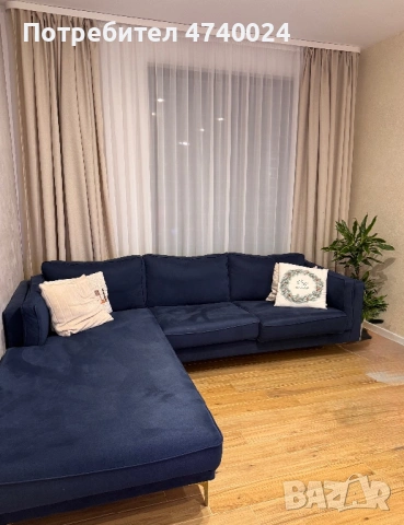 Поръчков диван синьо кадифе , снимка 2 - Дивани и мека мебел - 53500701