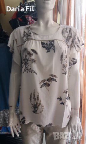 СУПЕРТЪНИЧКА бяла блуза с къдрички и дантела на раменете , снимка 1