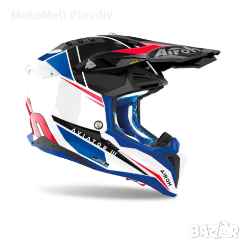 Каска Airoh Aviator 3 Push Blue Red Gloss, снимка 3 - Аксесоари и консумативи - 51783969