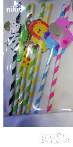 8 бр картонени сламки Диви Зооживотни Сафафи Джунгла парти украса декорация рожден ден топери, снимка 3 - Други - 41915611