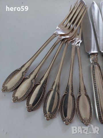 Сребърен(800) проба комплект за хранене за шест човека/Продаденилъжици вилици ножове/, снимка 4 - Прибори за хранене, готвене и сервиране - 38656352