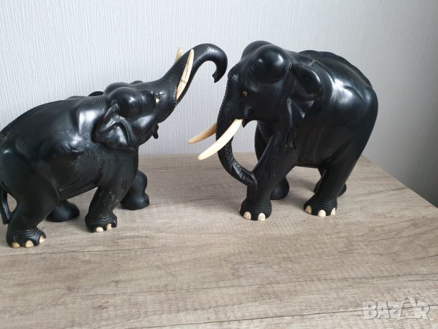 Два слона от масивно абаносово дърво и кост за бивни и нокти, снимка 6 - Антикварни и старинни предмети - 39566920