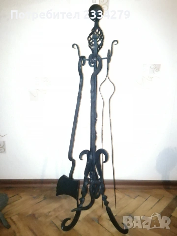 Стари прибори за камина, свещници, делви с поставки, всичко ковано желязо. , снимка 5 - Декорация за дома - 53480882