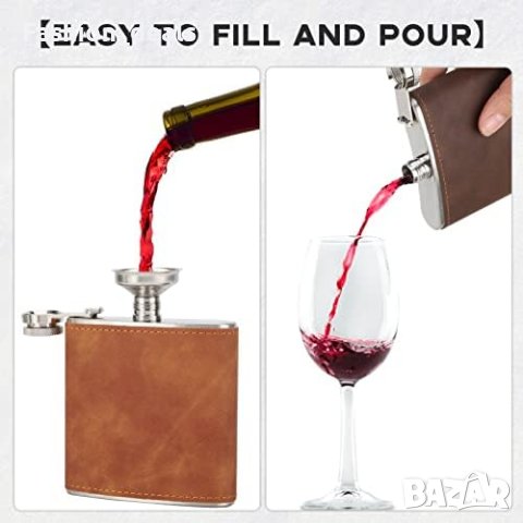 Нови 2 броя бутилки за уиски от неръждаема стомана кожена обвивка Подарък Мъже Жени, снимка 7 - Други стоки за дома - 42229158