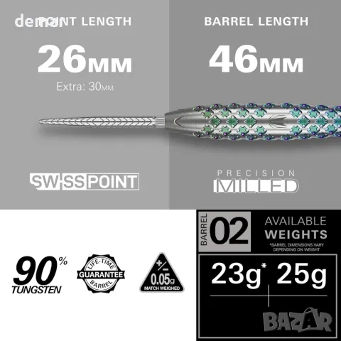 Дартс TARGET Rove Steel Tip Swiss Point, 90% волфрамов, barrel02,25 гр, снимка 2 - Други спортове - 47744180