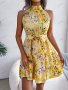 Ликвидация! Дамска елегантна рокля на цветя с връзки и волани - Доставка 24 часа , снимка 4