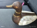 Стар сувенир от дърво, седеф и месинг "Патица", снимка 5